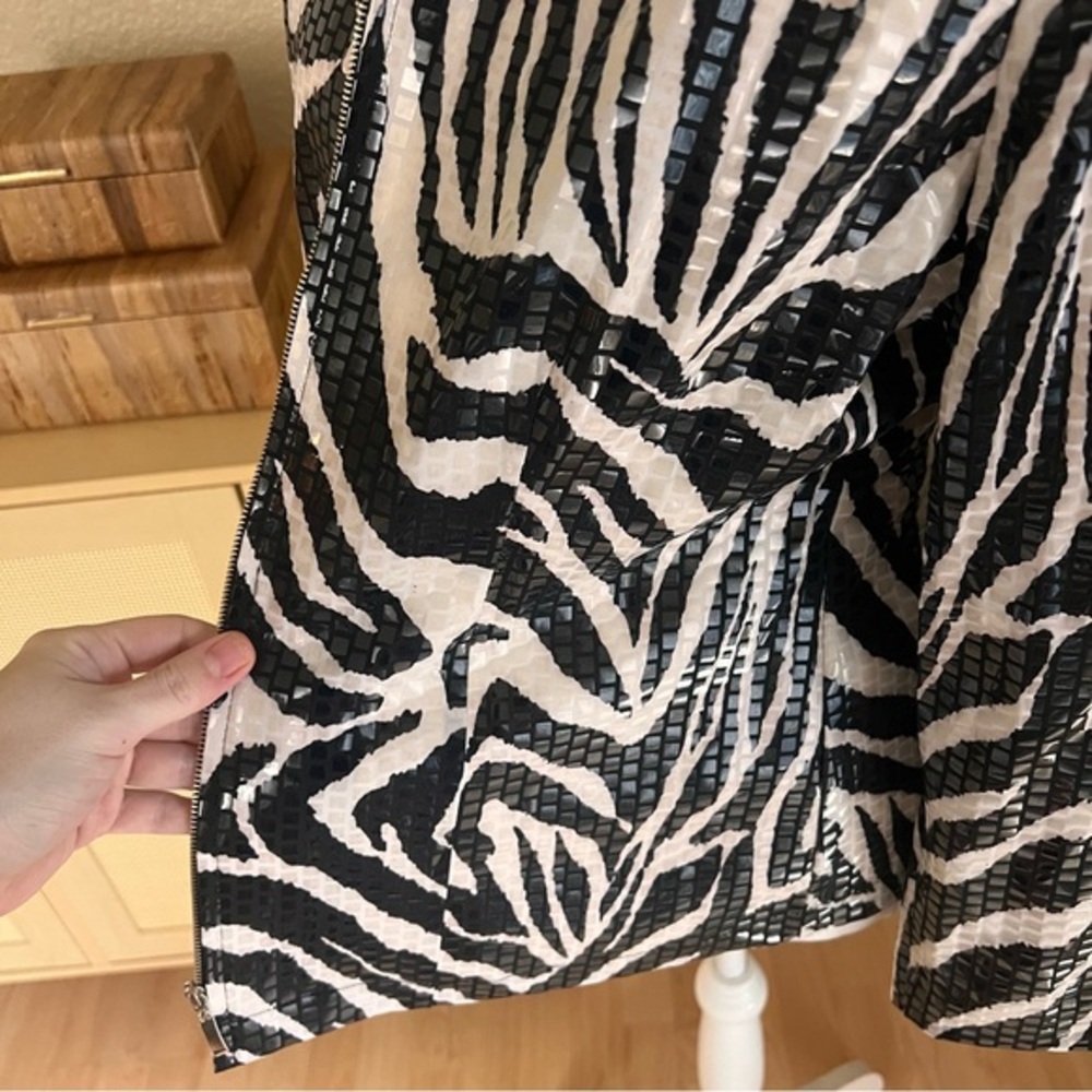 MISOOK Paillette Full Zip Jacket Shiny Zebra Animal Print Size Small - Picture 2 of 8